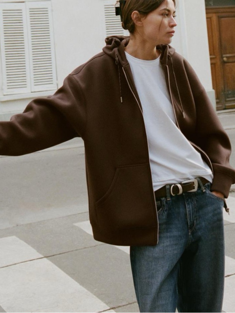 Zara Brown Zip-Up Oversized Hoodie Jacket, NWT, Size Medium